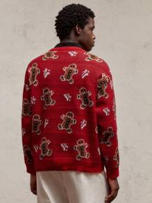 AKNOTIC Party 男士宽松都市风圆领落肩长袖针织印花彩色套头毛衣，适合有钱男士，可作为男友礼物，适合秋冬季节和圣诞节穿着。