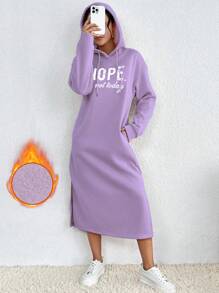 Chiquease Áo nỉ có mũ trùm đầu tối giản in chữ bỏ túi cho nữ - Màu Lilac Tím - Xem 6