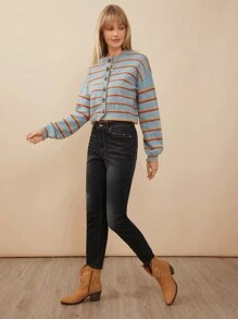 WESTFADE 优质牛仔弹力棉中腰紧身牛仔裤 - 黑色 - 查看 4