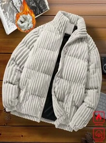 Manfinity Homme Abrigo con cremallera acolchado de pana oversize para hombres
