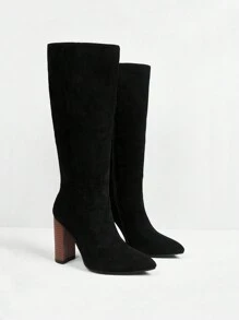 Styleloop Botas over-the-knee de tacón grueso y punta afilada en color negro para mujer, versátiles y clásicas para ir a trabajar, citas, fiestas y vacaciones - Negro - Ver 6