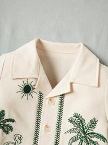 Souflis Souflis Conjunto de camisa de manga corta con bordado tropical y pantalones cortos de moda para bebé niño para vacaciones de primavera/verano
