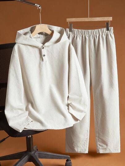 SHEIN Leap Crew TeenBoys 2 件套休闲简约舒适百搭保暖超高性价比半开襟针织机连帽运动衫运动裤套装返校节；文艺复兴；秋季服装；青少年男孩服装；秋季夹克；秋季服装秋冬