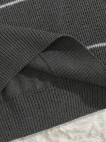 RueChic Men's Classic Slim Fit Striped Knitted Sweater - Dark Grey - View 5