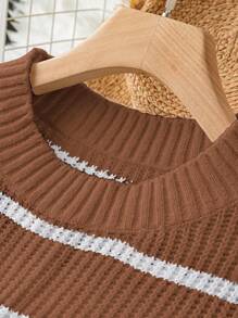 Calvaya 大码休闲宽松条纹蝙蝠袖针织毛衣，秋季