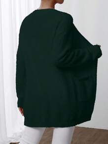 Chiquease Solid Color Casual Cardigan With Pockets, Versatile Long Sleeve Knit Sweater - Dark Green - View 2