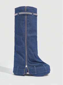 Sugerpunk Thick Sole Buckle Zipper Punk Style Long Boots For And Spring Shoes Spring Break Easter - Blue - View 2
