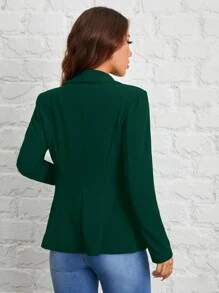 SHEIN PETITE Autumn And Winter Wear Suitable For Commuting. Shawl Collar Single-Button Black Suit Jacket - Dark Green - View 2
