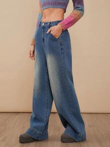 WESTFADE Premium Denim Baumwoll getönte weit geschnittene Jeans