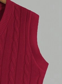 Manfinity BRENVOR Men's Solid V-Neck Cable Casual Knit Sweater Vest - Red - View 3