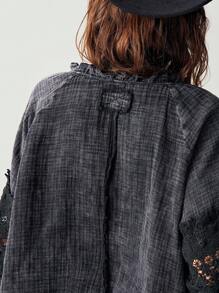 Bohemela 1 件女式休闲纯色宽松圆领长袖衬衫 - 黑色 - 查看 4