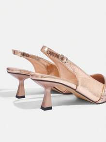 CUCCOO TILAWA Sexy Fashionable Champagne Sequin Pointed Toe Lacquered Heel Casual Versatile Backstrap Ladies High Heels