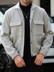 Manfinity Homme Men Casual Button Front Loose Overcoat For Autumn - Grey - View 5