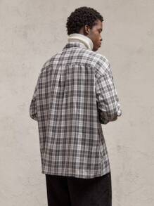 AKNOTIC Party Men's Slim Fit Plaid Print Turndown Collar Long Sleeve Casual Shirt, Suitable For Daily Wear - Black and White - View 4