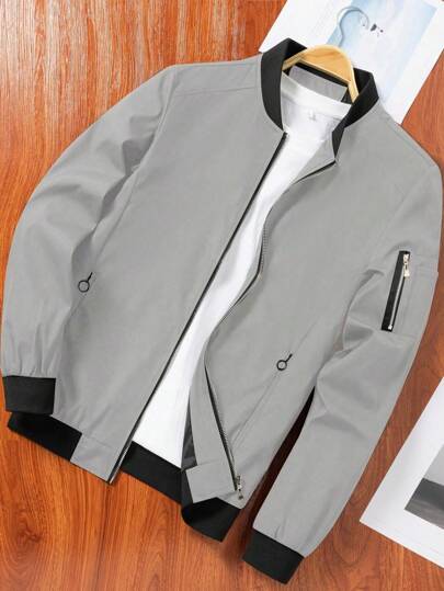 Manfinity Homme Men's Long Sleeve Casual Front Zip Jacket For Everyday Wear, Autumn, For Fall