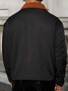 Manfinity VCAY Men Casual Loose Patchwork Long Sleeve Jacket, For Fall Winter - Black - View 2