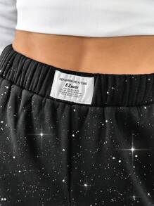 SHEIN EZwear 女士休闲贴花阔腿七分裤 - 黑色 - 查看 6