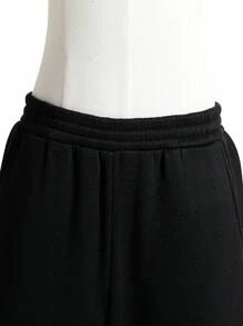 Quần nỉ dài màu đen thời trang thường ngày cho bé gái tuổi teen, quần nỉ in nơ màu hồng đơn giản thường ngày, quần thể thao giải trí - màu đen - Xem 6