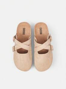 CUCCOO CURVES Rivet Dekor Runde Zehenflache Mule Slip-On Sandalen für Weihnachten und Neujahr Urlaubsatmosphäre Herbst und Winter