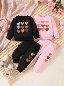 4pcs/Set Baby Girls Printed Sweatshirt Top And Pants Outfit