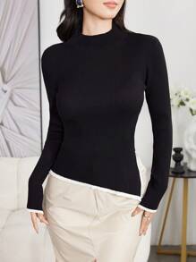 Mulvari Suéter de punto casual de mujer de manga larga con cuello alto