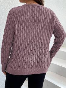 Áo len dáng ôm, màu trơn, khoét lỗ, cỡ lớn, thích hợp cho mùa thu/đông, áo len chui đầu mùa thu. - Màu tím hoa cà - Xem 2