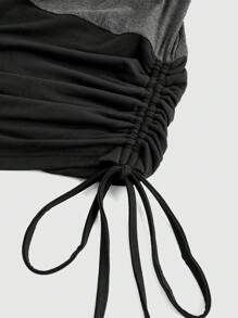 ROMWE Fairycore Vintage Casual Cat Print Open Shoulder 2 In 1 Drawstring Dress For Women