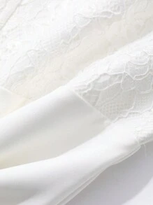 DAZY Contrast Lace Stand Collar Lantern Sleeve Mid-Length Dress For Women, Birthday, New Year Eve Prom Dress Elegant,Fall Clothes Long Sleeve Dress