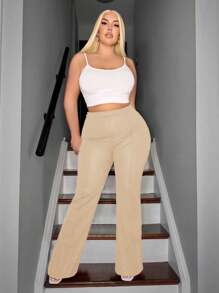 SHEIN SXY Pantalones rectos de unicolor con cremallera, adecuados para el día a día, talla grande