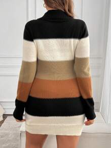 SHEIN VCAY Plus Size Autumn/Winter Casual Everyday Color Block Bodycon Sweater Dress - Multicolor - View 2