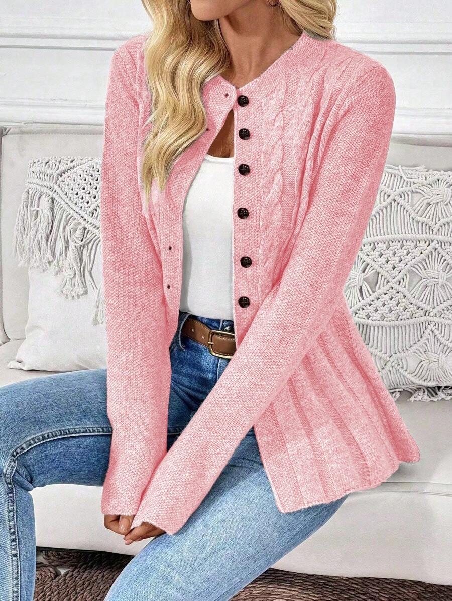 Women's Front Button Long Sleeve Casual Blouse, Everyday Wear - Pink - View 1