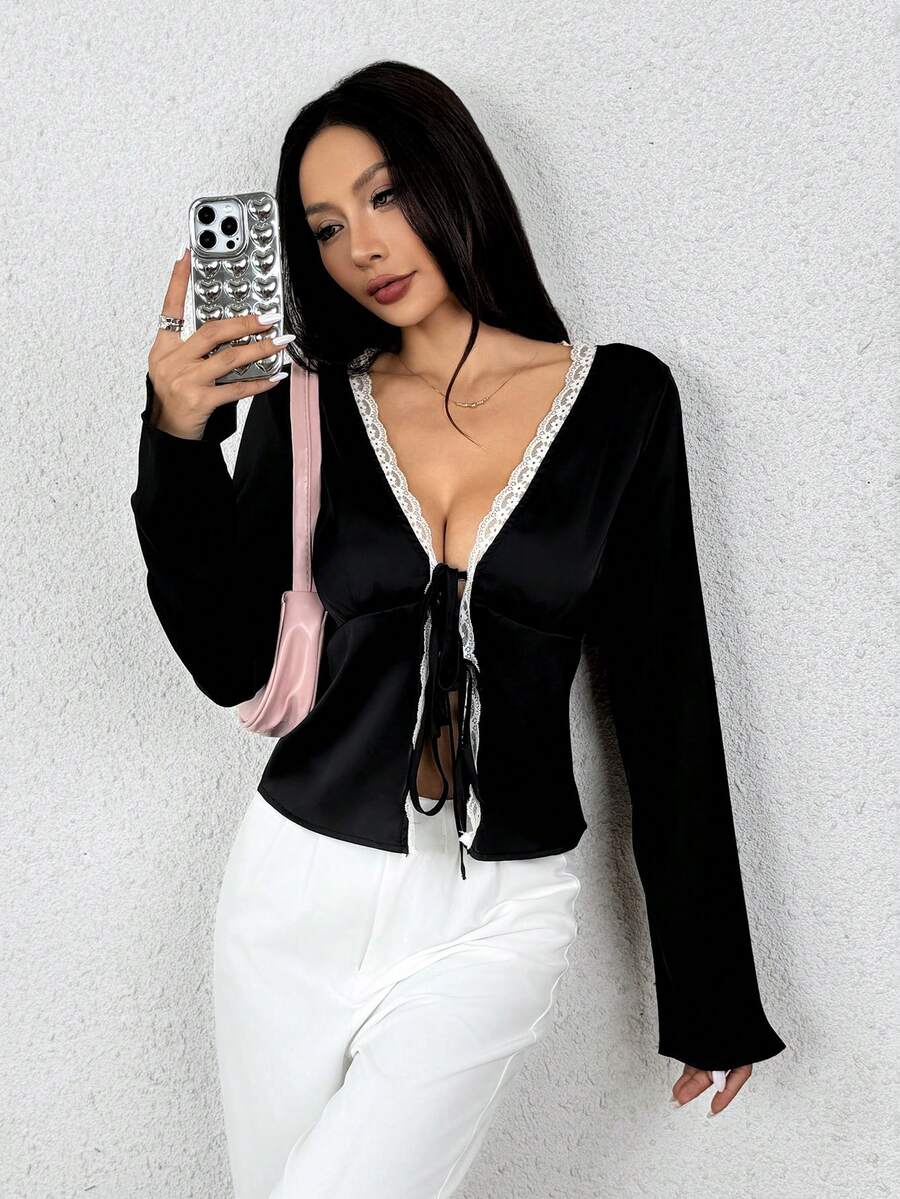 SHEIN X Belinda SHEIN EZwear Autumn/Winter Long Sleeve TShirt With