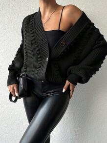 SHEIN Women's Solid Color Dropped Shoulder Long Sleeve Loose Cardigan, Casual For Autumn/Winter - Hitam - View 5