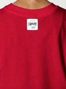 SUMWON Oversized Cotton T-Shirt Crew Neck Boxy Fit Casual Summer Basic Essential Half Sleeve Relaxed Shoulder Everyday Wear Comfortable Streetwear Classic Cut Drop Shoulder Design Vacation - Red - View 4