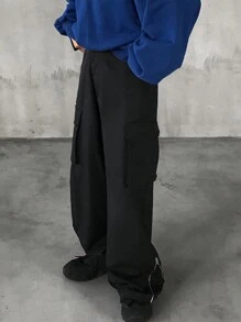 FRIFUL Women's Casual Everyday Flap Pocket Zip Detail Loose Trousers