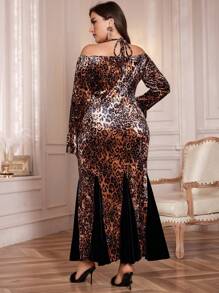 Modelyn فستان ضيق وقصير مع طباعة النمر وطرف متقاطع لمناسبات الربيع/الخريف بمقاسات كبيرة، فساتين ماكسي ضيقة أنيقة، للحفلات المسائية/ضيف الزفاف/الذكرى السنوية - متعدد الألوان - مشاهدة 2