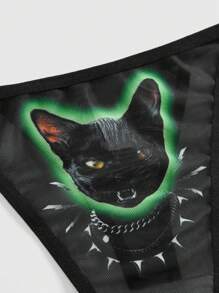 ROMWE Grunge Punk Punk Style Cat Print Fishnet Thong Underwear - Multicolor - View 4