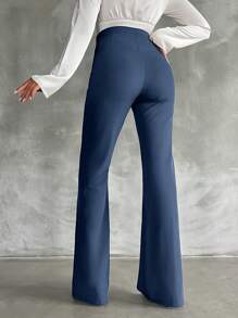 SHEIN Tall Tall Size Double Breasted Decorative Flared Trousers - Navy Blue - View 2