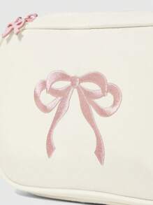 ROMWE Kawaii 便携式粉色刺绣蝴蝶结化妆包