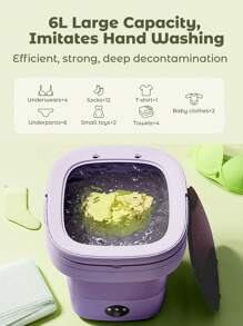 JMMO Foldable Washing Machine,Portable Bucket-Type Fully Automatic Washing And Drying Machine With 3 Modes Deep Cleaning Of Underwear,Baby Clothes And Other Small Clothes.Suitable For Apartments Dormitories Hotel 6L - EU Plug - Purple - View 2