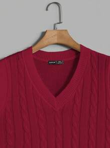 Manfinity BRENVOR Men's Solid V-Neck Cable Casual Knit Sweater Vest - Red - View 4