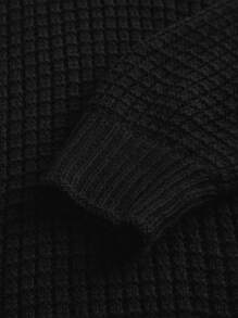 Teens Girls' Black Honeycomb Texture Crochet Decor Collar Sweater Dress, Elegant And Fashionable Design - Black - View 7