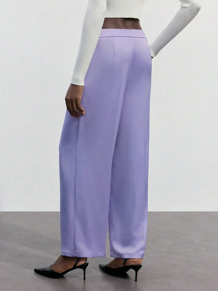 SHEIN Maija Women Plain Color Low Waist Straight Leg Casual/Work Pants, Autumn