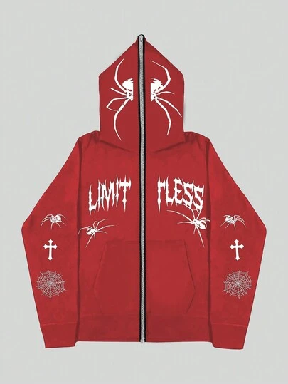 SHEIN Sudadera de estilo callejero con estampado de araña para niños preadolescentes, de color oscuro, para otoño/invierno