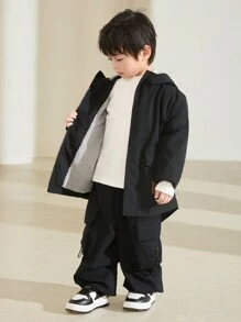 SHEIN 年輕男孩適用休閒寬鬆長款編制外套