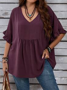 EMERY ROSE Camisas azul marino casuales de verano de talla grande para mujer con mangas con volantes - Rojo violeta - Ver 1