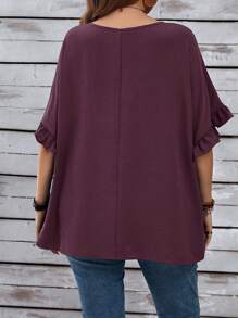 EMERY ROSE Camisas azul marino casuales de verano de talla grande para mujer con mangas con volantes - Rojo violeta - Ver 2