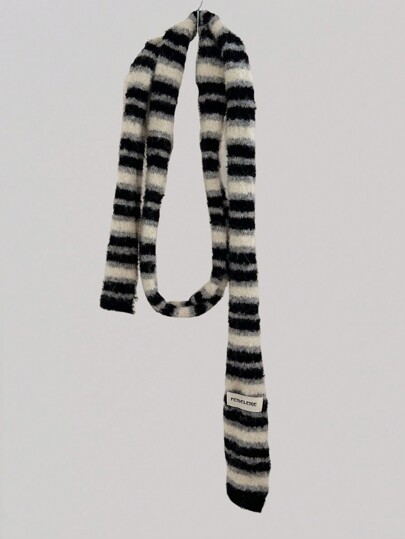 Goth 1pc Cute, Basic, Contrast Color/Color Blocking, Knitted, Textured Women Scarf, Suitable For School, Casual Wear