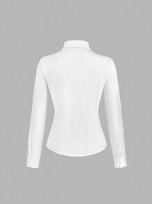 Sweetra Blusa de satén de unicolor elegante y casual para oficina, camisa de mujer de otoño, blusas de manga larga