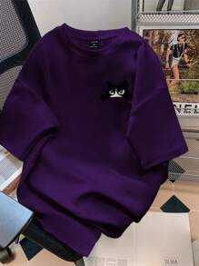 Claim Dot Camiseta de manga corta casual con cuello redondo y estampado de dibujos animados para hombres - Morado - Ver 1